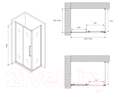 Душевой уголок Abber Schwarzer Diamant AG30150BMH-S100BM
