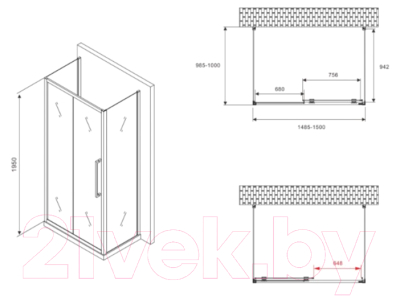 Душевой уголок Abber Schwarzer Diamant AG30150BMH-S100BM-S100BM