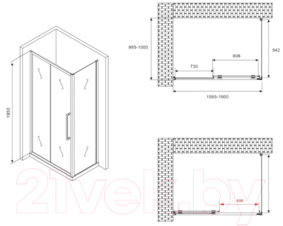 Душевой уголок Abber Schwarzer Diamant AG30160BMH-S100BM
