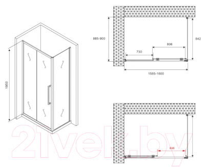 Душевой уголок Abber Schwarzer Diamant AG30160BMH-S90BM