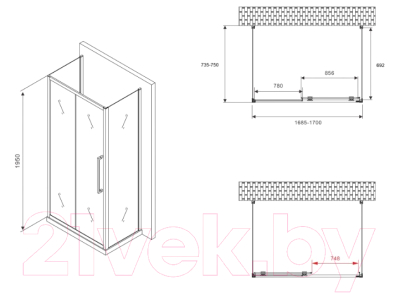 Душевой уголок Abber Schwarzer Diamant AG30170BH-S75B-S75B