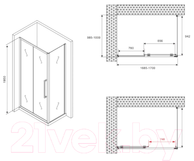 Душевой уголок Abber Schwarzer Diamant AG30170BMH-S100BM