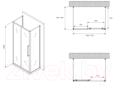 Душевой уголок Abber Schwarzer Diamant AG30170BMH-S100BM-S100BM