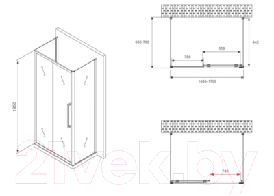 Душевой уголок Abber Schwarzer Diamant AG30170BMH-S70BM-S70BM