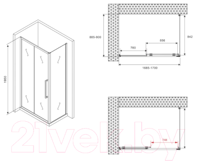 Душевой уголок Abber Schwarzer Diamant AG30170BMH-S90BM