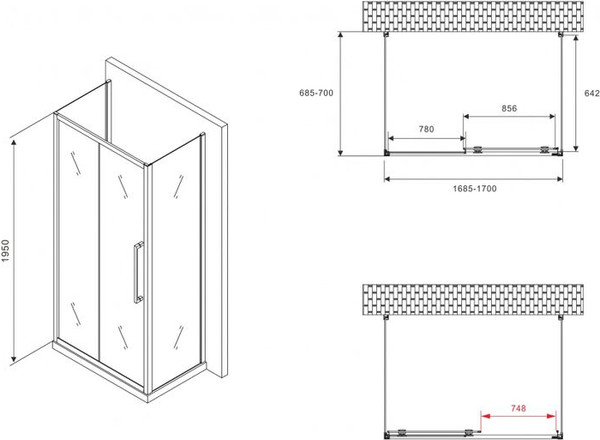 Душевой уголок Abber Schwarzer Diamant AG30170MH-S70M-S70M