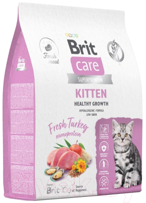 Сухой корм для кошек Brit Care Cat Kitten Healthy Growth с индейкой / 5066063 (7кг) - фото