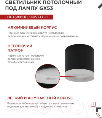 Потолочный светильник INhome НПБ ЦИЛИНДР-GX53-EL-BL / 4690612046341
