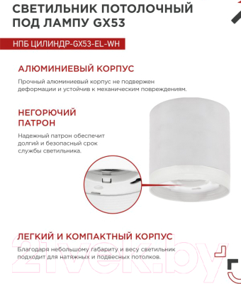 Потолочный светильник INhome НПБ ЦИЛИНДР-GX53-EL-WH / 4690612046334