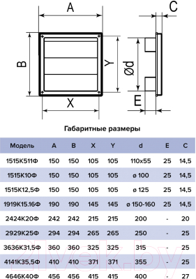 Решетка вентиляционная ERA С гравитационными жалюзи 1515К12.5Ф