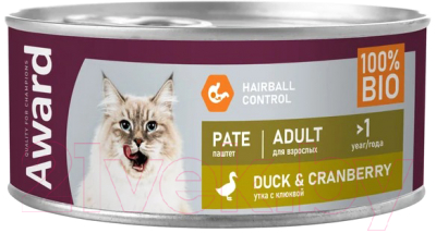Влажный корм для кошек Award Паштет из утки с клюквой / 2540461 - фото