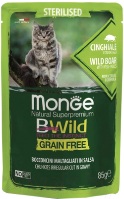 Влажный корм для кошек Monge BWild Grain Free из мяса дикого кабана с овощами - фото
