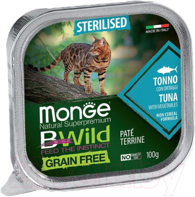 Влажный корм для кошек Monge BWild Grain Free из тунца с овощами, ламистер - фото