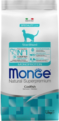 Сухой корм для кошек Monge Speciality Line Monoprotein Sterilised с треской - фото