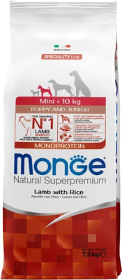 Сухой корм для собак Monge Speciality Line Monoprotein с ягненком и рисом - фото