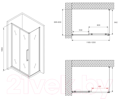 Душевой уголок Abber Schwarzer Diamant AG30120BMH-S90BM