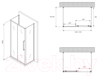 Душевой уголок Abber Schwarzer Diamant AG30130BH-S75B-S75B