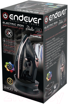 Беспроводной утюг Endever Delta-229 (черный/розовое золото)