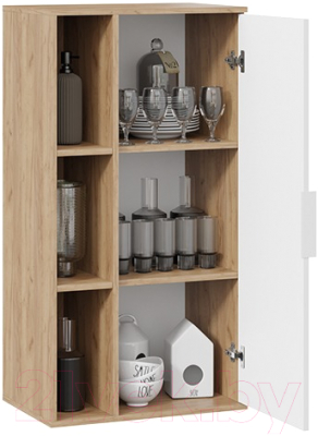 Шкаф навесной ТриЯ Хилтон (дуб крафт золотой/белый матовый)