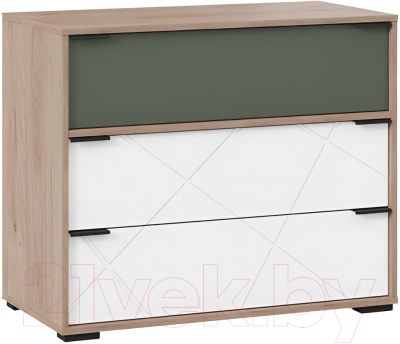 Комод ТриЯ Лео ТД-410.04.01 (гикори джексон/белый матовый/дымчатый зеленый) - фото