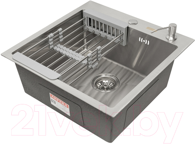 Мойка кухонная Arfeka Eco AR 50x50 + CL AR + DS AR (сатин, с дозатором и коландером) - фото