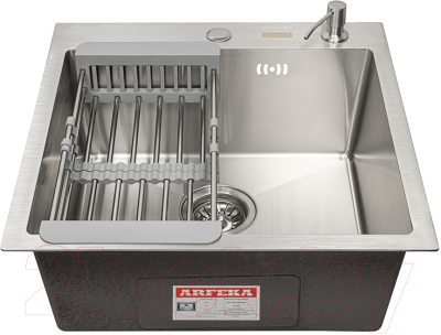 Мойка кухонная Arfeka Eco AR 50x50 + CL AR + DS AR (сатин, с дозатором и коландером)