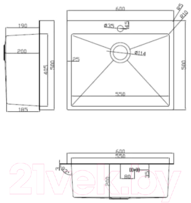 Мойка кухонная Arfeka Eco AR 60x50 + CL AR + DS AR