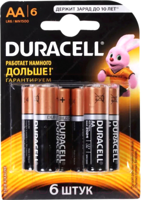 Комплект батареек Duracell LR6/MN1500/AA 6BL - фото