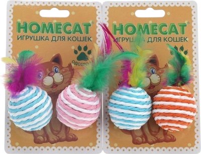 Набор игрушек для кошек Homecat Мячи полосатые с пером / 72340