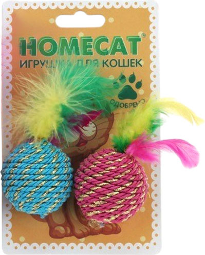 Набор игрушек для кошек Homecat Мячи веревочные с пером / 72341 - фото
