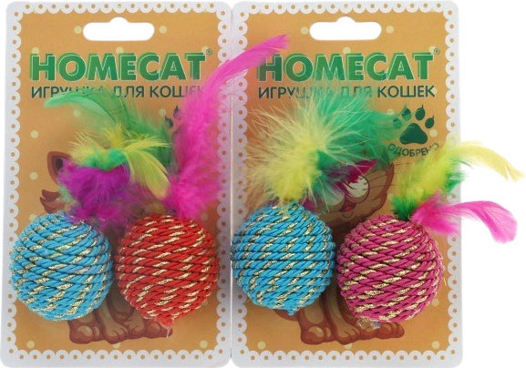 Набор игрушек для кошек Homecat Мячи веревочные с пером / 72341