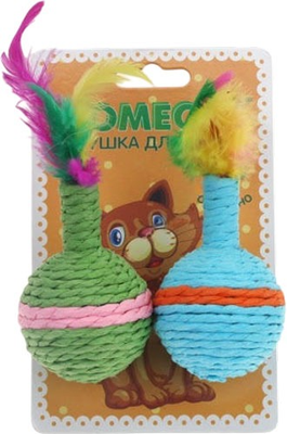 Набор игрушек для кошек Homecat Мячи цветные с пером гремящие / 72343 - фото