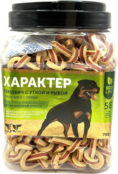 Лакомство для собак Green QZin Характер Сендвич с уткой и рыбой, утиное мясо с сурими - фото