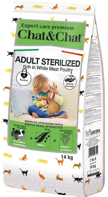 Сухой корм для кошек Chat&Chat Expert для взрослых стерилизованных кошек с мясом птицы (14кг) - фото