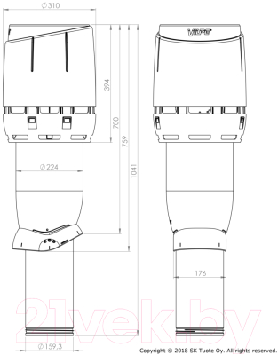 Выход вентиляционный на крышу Vilpe Flow 160/ИЗ/700 RR22 / 350022