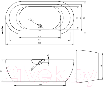 Ванна акриловая Riho Dua Black 180 / BD016650000000A