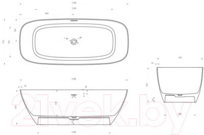 Ванна из искусственного камня Abber Stein AS9612-1.7
