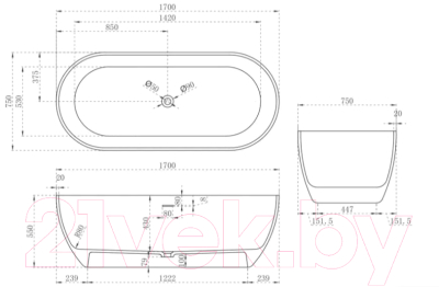Ванна из искусственного камня Abber Stein AS9613-1.7