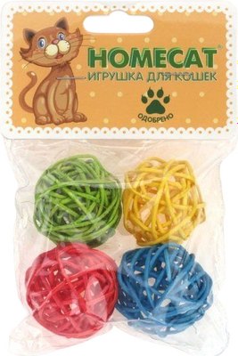 Набор игрушек для кошек Homecat Мячи из ротанга с колокольчиком / 72361 - фото
