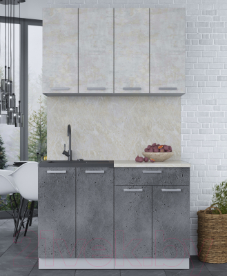 Кухонный гарнитур Интерлиния Мила Лайт 1.2 (бетон лайт/бетон портленд/опал светлый)
