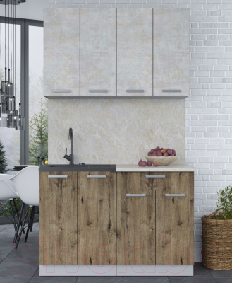 Кухонный гарнитур Интерлиния Мила Лайт 1.2 (бетон лайт/дуб веллингтон/опал светлый)