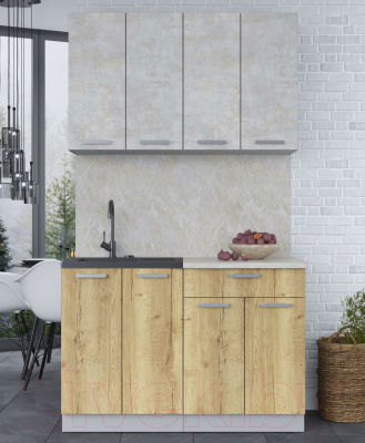 Кухонный гарнитур Интерлиния Мила Лайт 1.2 (бетон лайт/дуб золотой/опал светлый)