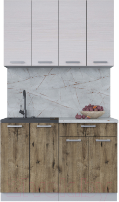 Кухонный гарнитур Интерлиния Мила Лайт 1.2 (вудлайн кремовый/дуб веллингтон/серый каспий) - фото