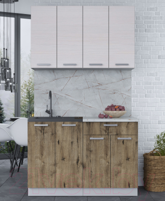 Кухонный гарнитур Интерлиния Мила Лайт 1.2 (вудлайн кремовый/дуб веллингтон/серый каспий)