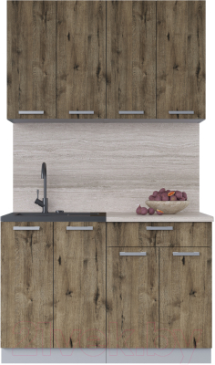 Кухонный гарнитур Интерлиния Мила Лайт 1.2 (дуб веллингтон/дуб веллингтон/травертин серый) - фото