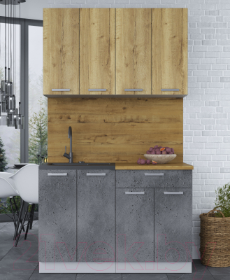 Кухонный гарнитур Интерлиния Мила Лайт 1.2 (дуб золотой/бетон портленд/дуб бунратти)