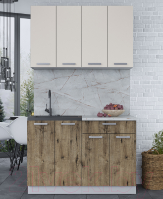 Кухонный гарнитур Интерлиния Мила Лайт 1.2 (персидский жемчуг/дуб веллингтон/серый каспий)