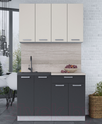 Кухонный гарнитур Интерлиния Мила Лайт 1.2 (персидский жемчуг/антрацит/травертин серый)