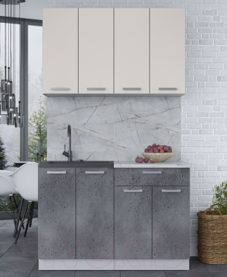 Кухонный гарнитур Интерлиния Мила Лайт 1.2 (персидский жемчуг/бетон портленд/серый каспий)