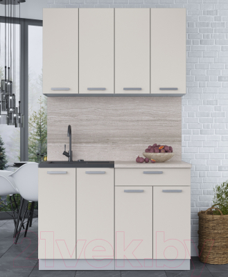 Кухонный гарнитур Интерлиния Мила Лайт 1.2 (персидский жемчуг/персидский жемчуг/травертин серый)